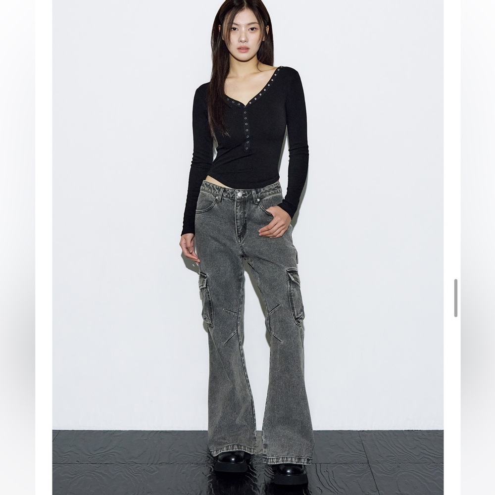 HELENE PARIS Pigment Studded Bootcut Pants [Stone Grey]